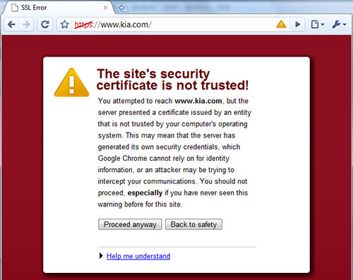 Google secure site warning screen